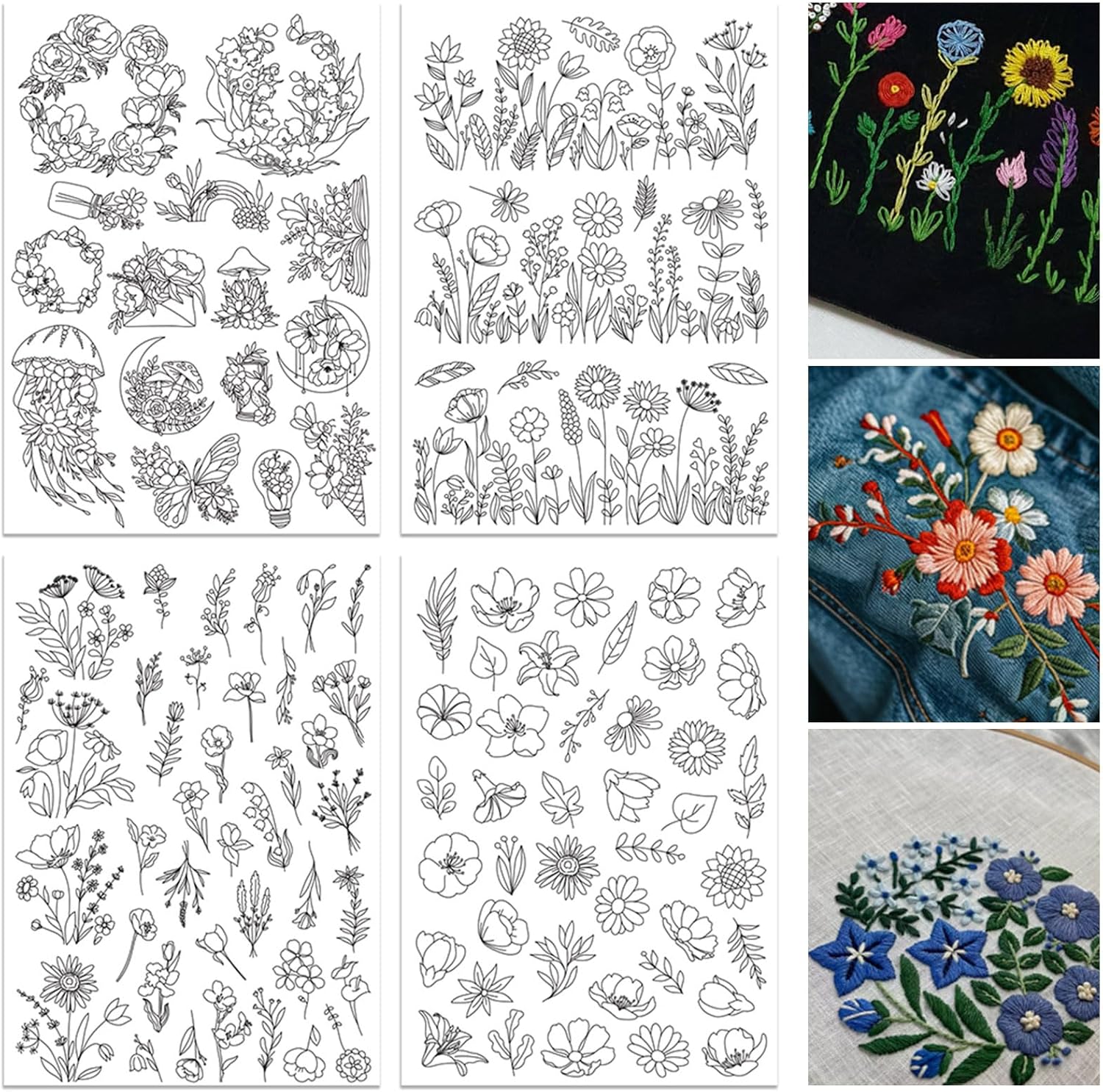 Embroidery Design Patterns Flowers - ORIGACH 4 arkusze rozpuszczalnych w wodzie