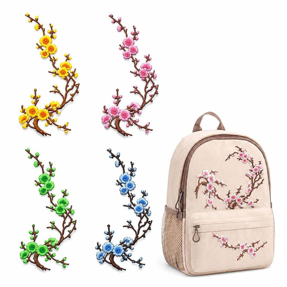 Embroidery Patches - Samodzielnie wykonane naszywki z kwiatem wiśni