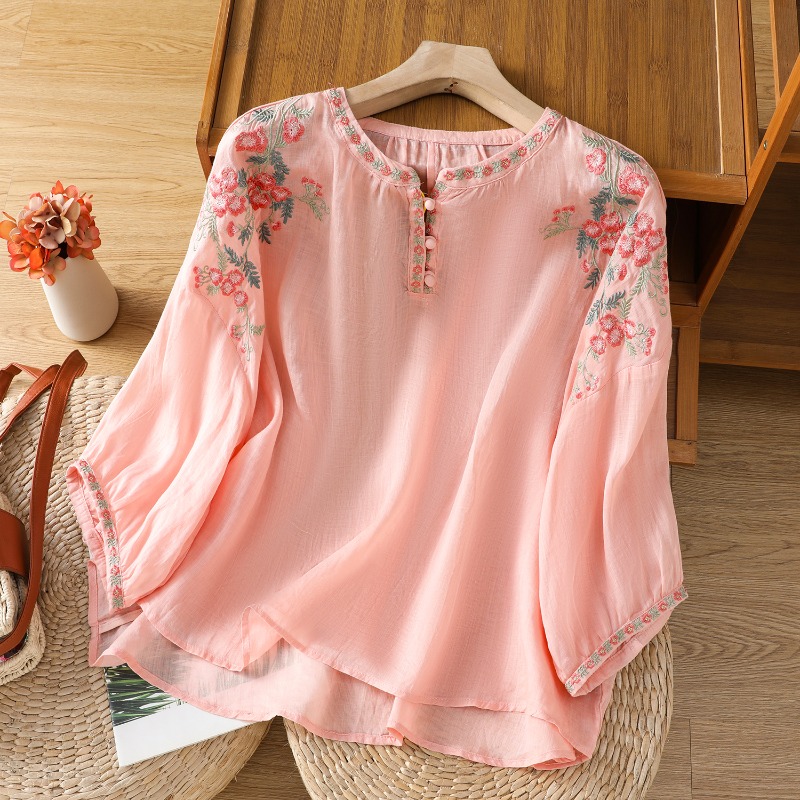 Embroidery Uniforms - Damskie bluzki w stylu chińskim, koszule