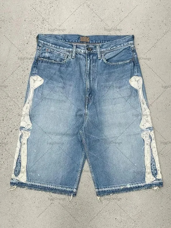 Embroidery Jeans - Szorty jeansowe Deeptown Y2k Vintage Harajuku