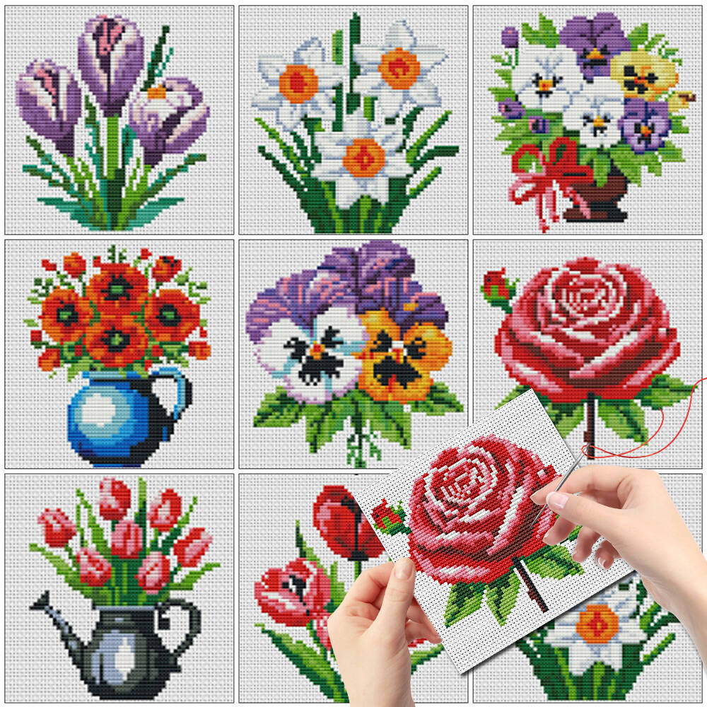 Embroidery Design Patterns Flowers - Evershine 8 szt. Mini Wazony z