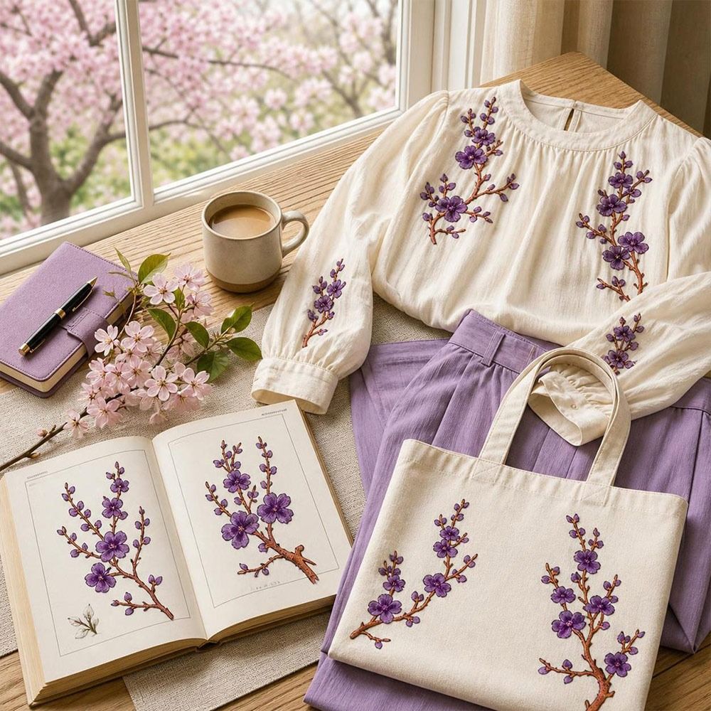 Embroidery Patches - Samodzielnie wykonane naszywki z kwiatem wiśni
