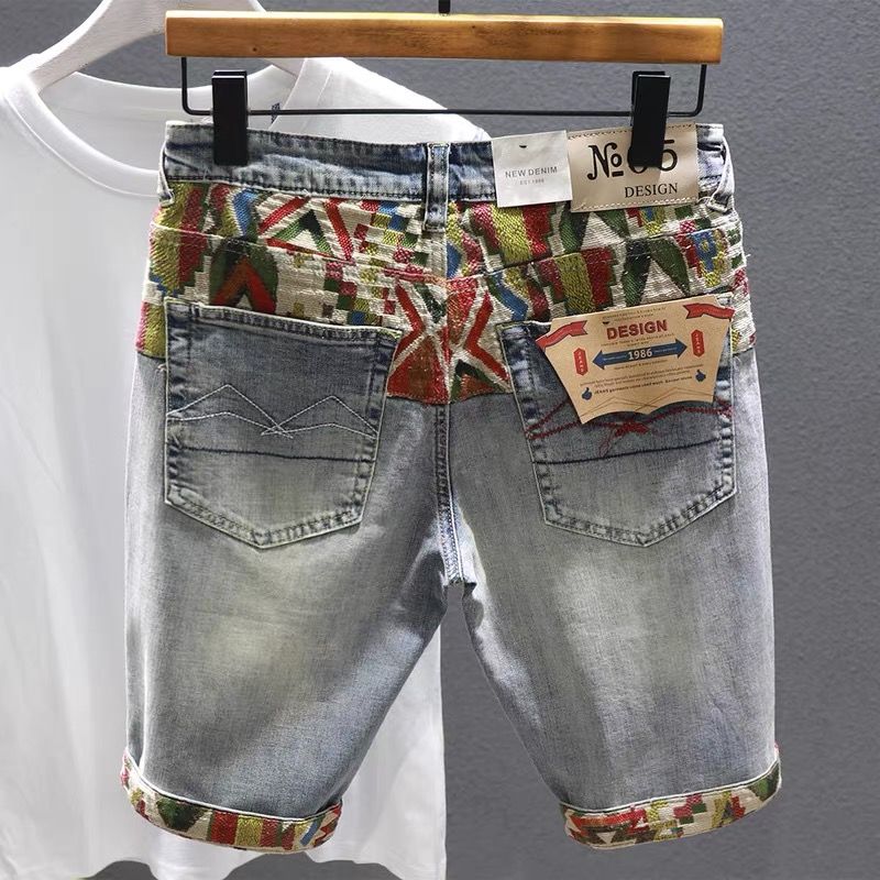 Embroidery Jeans - Męskie spodenki jeansowe Selvedge Multi Color