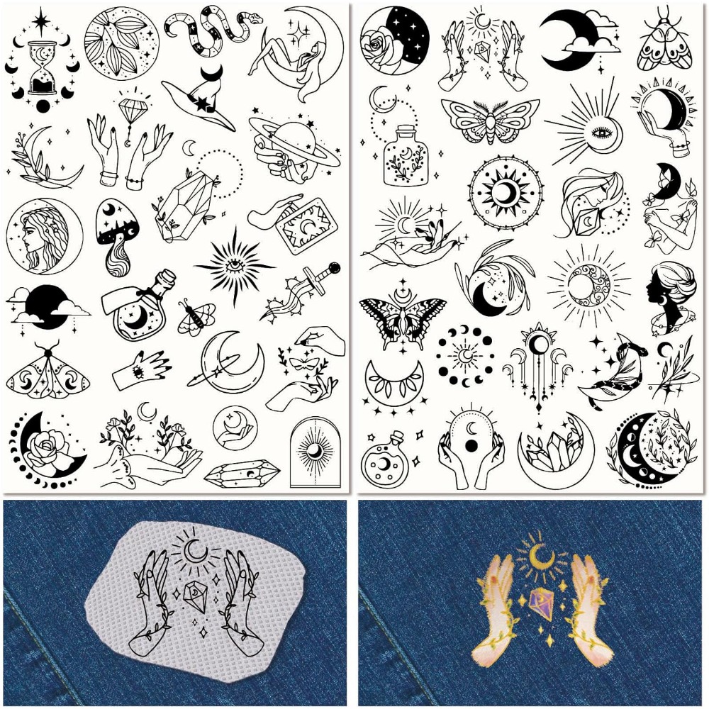 Embroidery Motif - 51Pcs Boho Moon Sun Rozpuszczalne w