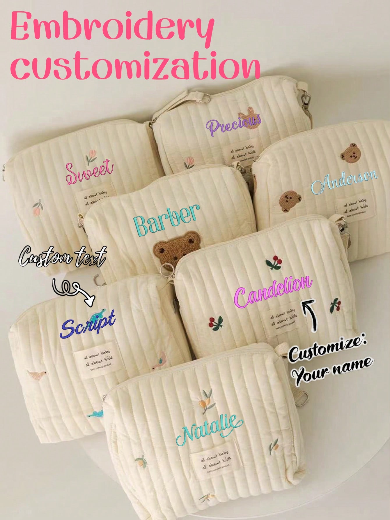 Embroidery Names - Personalizowana torba na pieluchy z haftowanym